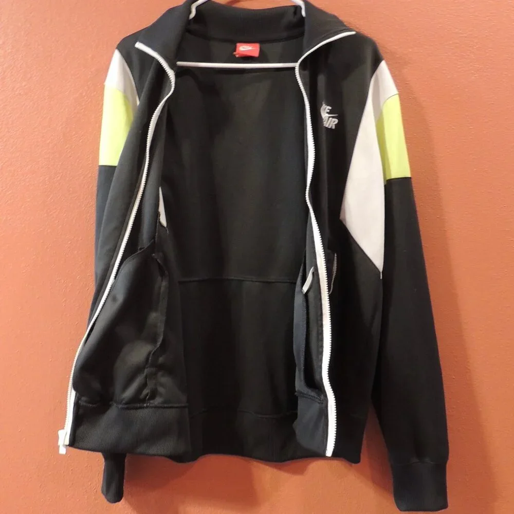 Nike Jacket Men Large Gray Yellow White Full Zip Pockets Athletic Fitness Jacket